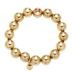 Gold Bead Stretch Bracelet with Red Mushroom Accent by Mayamar